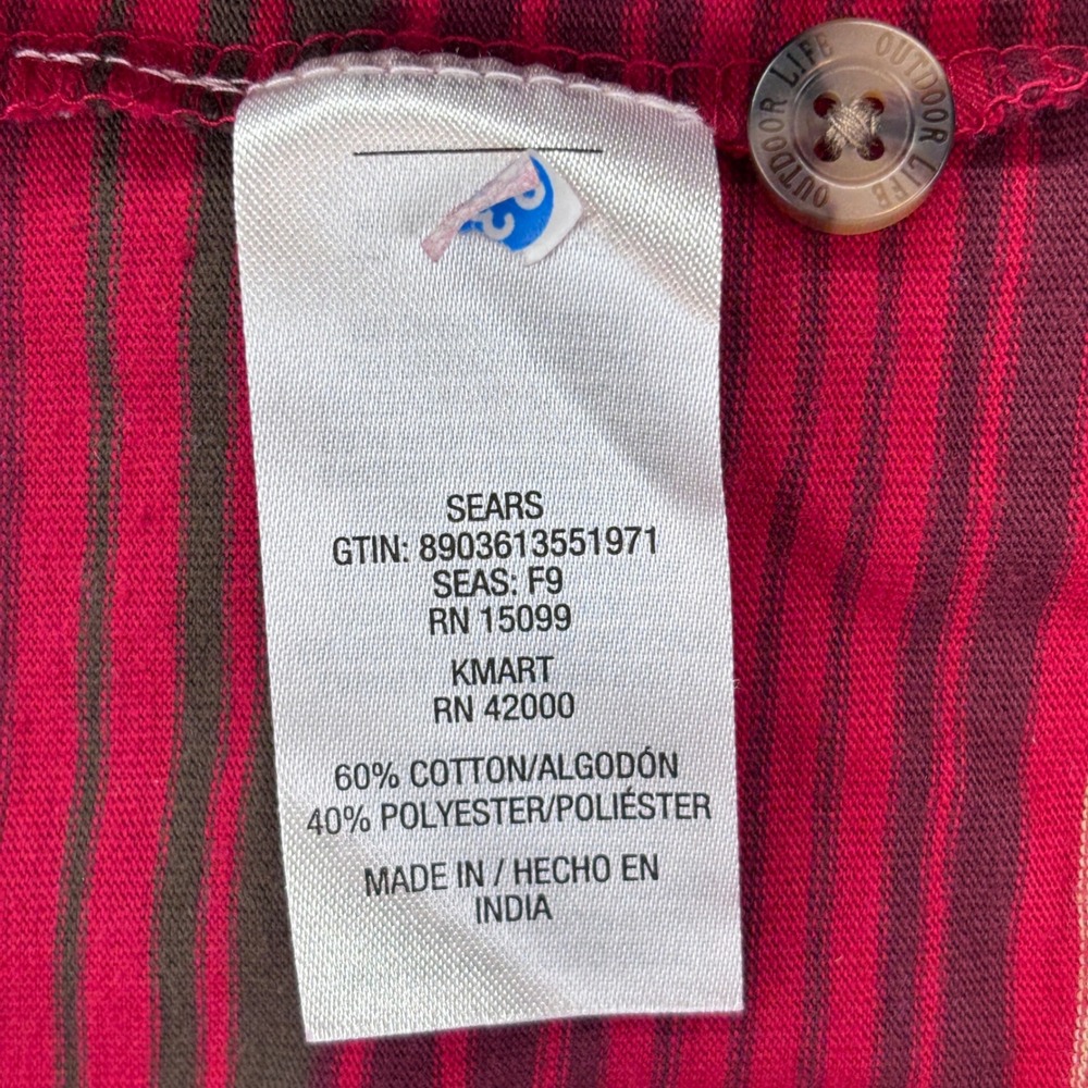 Outdoor Life Wilderness Sueded Henley Shirt Red Stripe Long Sleeve XXL - Picture 6 of 8